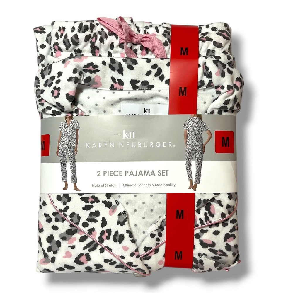 Karen Neuburger Womens 2 PC Pajama Set New White Animal Size M Capri Lounge